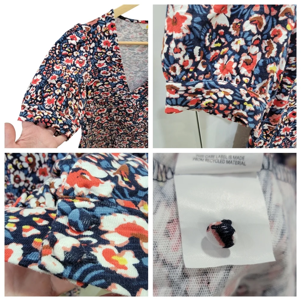 Boden V-neck Floral Mini Dress Cotton Short Puff Sleeves  Blue Red Women’s 8L - Picture 13 of 17
